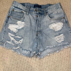 Aeropostale Women's Distressed Jean Shorts - Light Blue